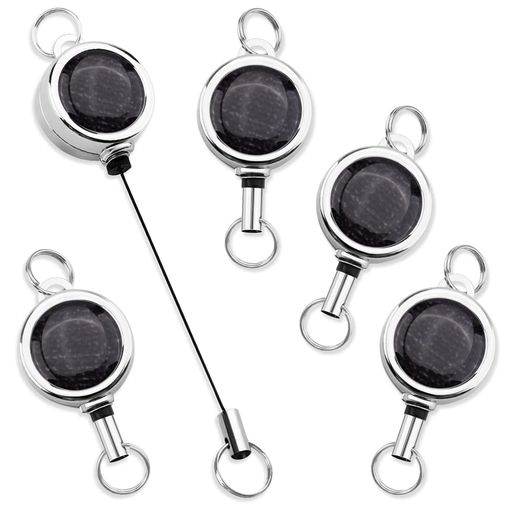 [RJ-Sport]吊り下げ名札用リール-[5個セット]伸縮キーホルダーIDカードリール350mmまで伸びる亜鉛合金製リールキーホルダーク落下防止全身金属製リールストラップ錆び対策伸びるストラップ…