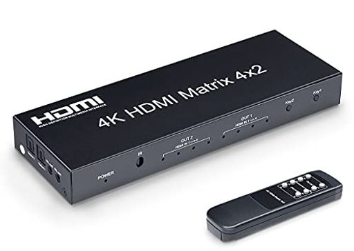 ELEVIEW HDMI 切替器 分配器 マトリックス 4入力 2出力 4K HDCP1.4 音声分離機能 (光デジタル・3.5MMステレオ音声出力) PS4・NINTENDO SWITCH・FIRE TV・ブルーレイレコーダーなどに適用 手動切り替え