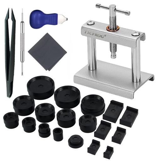 TICFROG腕時計工具裏蓋閉め器時計電池交換工具裏蓋閉め機時計の修理裏蓋外し炭素鋼耐久性時計ダイ18個裏ぶたオープナーピンセット両面ベルベット製クリーニングク...