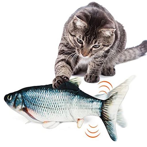 AURAKO 猫 おもちゃ 電動 ペットおもちゃ魚 猫用 ぬいぐるみ シミュレー魚 電動魚USB充電式 噛む動ける魚 取り外して洗えるおもちゃの魚 ねこ用 運動不足解消 爪磨きおもちゃ (青いソウギョ)