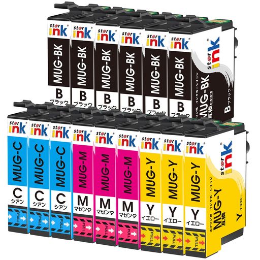 エプソン対応MUG-4CLマグカップEpson互換インク15本セット(6BK/3C/3M/3Y)MUG互換インクカートリッジEW-052AEW-452A大容量残量表示機能個包装starink製
