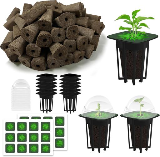 72点式ガーデンキットには、24個の栽培スポンジ、24個のシードラベル、12個の植えかご、12個の育苗ドームが含まれており、水耕栽培システムに必要な全てを提供します。(植えかごと育苗…