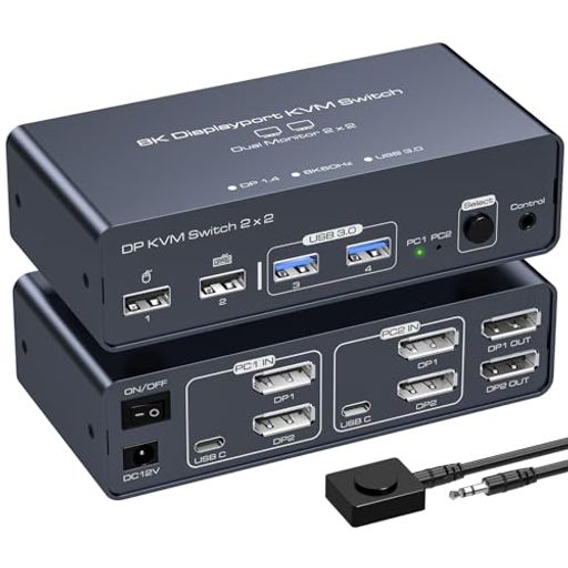 【デュアル ディスプレイ】DISPLAYPORT KVM 切替器 SW623 デュアル モニター 2 PC共有 USB 3.0 ハブ 4K 120HZ DP 2入力1出力 セレクタ キーボード マウス プリンター 共有 USB C 2入力 USB A