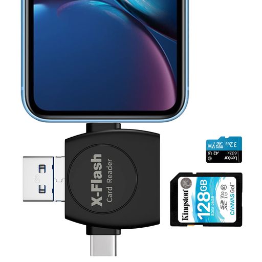 【最新IOS、4IN1 SDカードリーダー】最新のIOSシステムに対応しています。PHONE、USB、MICRO USB、TYPE-C 4IN1コネクタ外付メモリーカードリーダー、IOS/MAC/アンドロイド/パソコン/カメラに全部対応可能です。USBポートを備えたWINDOWS、ANDROID、IOSシステム間でのデータ交換が可能です。 【簡単接続】パソコンを利用せず、PHONE・IPADとSDカード間で直接データのやり取りが可能。（注意：PHONE/IPADの場合にはアプリが必要です。ANDROIDとPC直接使用できます。一部分のANDROID携帯は、OTG機能がマニュアルなので、セットアップからOTG機能をONしてください。） 【読み書き性能】双方向送信により、ユーザーはデータと情報をエクスポート/エクスポートできるため、効率が大幅に向上します。写真とビデオだけでなく、WORD、EXCEL、PDF等も転送可能です。 【幅広い対応デバイス】PHONE IPAD ANDROID スマホ パソコン通用です。