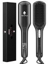 MIROPURE ヒートブラシ MAX230°C 6段階温度調節 ブラシアイロン 電熱 ヘアブラシ 60秒間急速加熱 マイナスイオン 静電気防止 温度ロック機能 火傷防止 ポータブル 軽量 海外対応 360度回転コード 内巻き 外巻き 母の日 誕生日