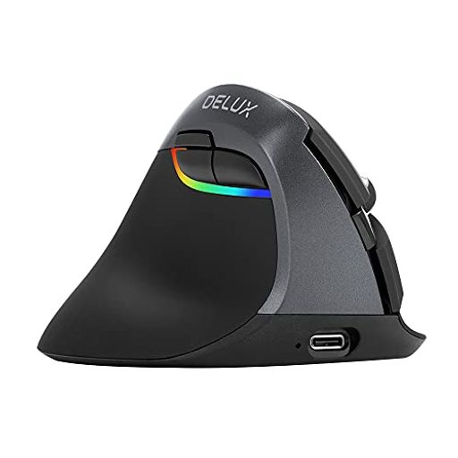 DELUX エルゴノミクスマウス 左利き 無線縦型マウス 静音 小型 4000DPI RGBライト 左手用 充電式 手根管、手首、手の疲れに BLUETOOTH、2.4GHZ、有線3つのモード ラップトップ/PC/MAC用(M618ZD - ブラック)