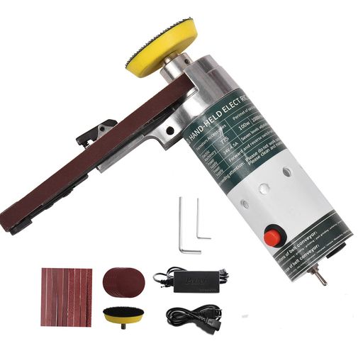 Weytoll2in1電動ベルトサンダー&ポリッシャー片手操作100W10000回転数/分ミニ小型電動グラインダーサンディングモデル超強研磨力木工と金属加工9*研磨ベルト+7*研磨紙+1*2”研磨ディスク