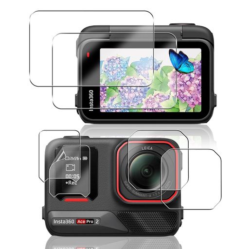 Film - 【2+2+2枚セット】対応Insta360AcePro2ガラスフィルム+カメラフィルム【メイン画面用2枚+サブ画面用2枚+LED保護フィルム2枚】日本旭硝子硬度9H対応インスタ360acepro2フィルム