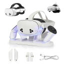 YIPUVRMETAQUEST3/3S用充電ドック、QUEST3/3S用LEDインジケーター付き充電ステーション、QUEST3/3S対応ヘッドセットとコントローラー用マグネット式充填ステーション、充填式バッテリー2個、USB-C…