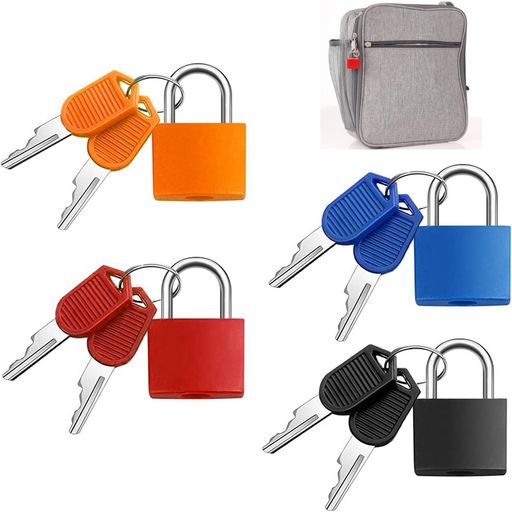 南京錠4個セット4色スーツケースロック小型鍵付き携帯型盗難防止安全性防水耐久性バッグ用ロック貴重品..