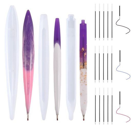 5WYOUKEペン形シリコンモールドボールペン筆形3種類15本芯付きレジンシリコンモールドDIY手作りエポキ..