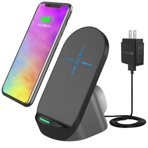 FEATURED BRANDワイヤレス充電器 2IN1 IPHONE充電スタンドQI急速充電 AIRPODS充電器 置くだけ充電 QIスマホ機種全対応