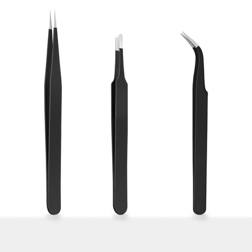 ピンセット精密3本セットブラック極細ピンセット細い耐酸防磁防腐静電防止ステンレス製模型電子機器修理ネイルアートDIY工具精密作業用ネイルアート用(ブラック3本セット)