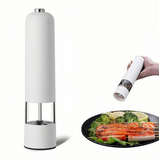 電動胡椒・塩研磨器 - 304ステンレス製 家庭用モダンデザイン (ホワイト)