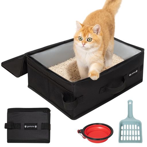 gomura 猫 トイレ 折りたたみ ポータブル ポータブルトイレ トイレスコップ付き 折りたたみ式ボウル付き 撥水 お手入れ簡単 旅行 お出かけ 防災 避難 地震対策 セカンドトイレ (ブラック, M(…