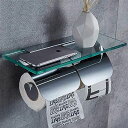 トイレットペーパーホルダー 紙巻器2連、壁掛け式、ソリッドブラス+ガラス製、光沢のあるクロム仕上げ、シンプルスタイル、トイレットおしゃれインテリア