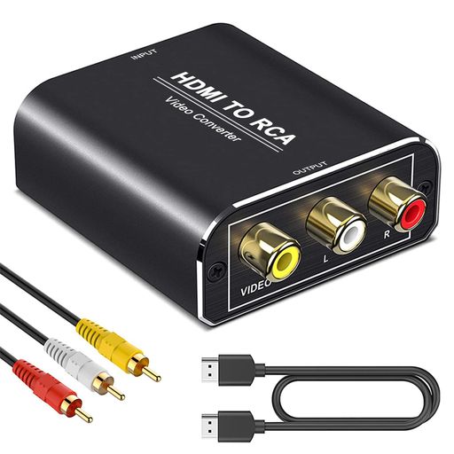 HDMI TO RCA 変換コンバーター【アルミ合金製+HDMIケーブル+3色RCAケーブル付き】AIBILANGOSE HDMI TO AV コンポジット(赤、白、黄)3色端子 HDMI変換アダプタ 1080P入力 音声転送 PAL/NTSC切り替え