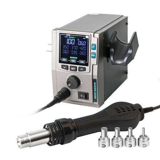 SUGON 2026 ヒートガン リワークステーション 700W 温度制御100-500°C ノズル4種付属 温度メモリx3 自動冷却 静音設計 基板予熱モード 電子部品修理 スマホ分解対応