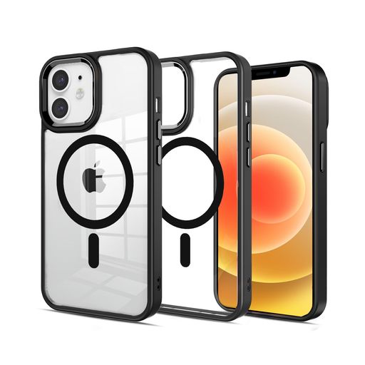 IPHONE 12 ケース スマホケース IPHONE 12 MAGSAFE対応 アルミニウム合金ボタンとレンズ 米軍MIL規格 スマホカバー ワイヤレス充電 アイホン12 クリア 超耐衝撃 ストラップホール付き PINLISHENG(BLACK