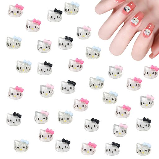 ネイルパーツキティ約40個セットキティネイルデコレーション可愛い大きいネイルストーン3d立体ジュエリ..