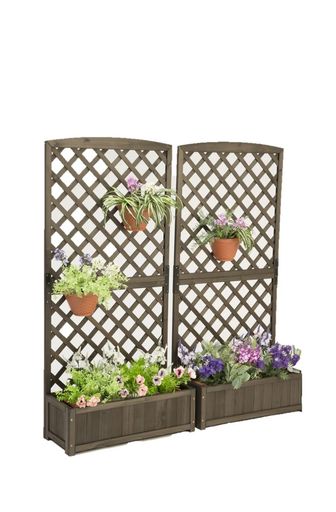 リビングアウト(LivingOut)プランターラティス木製ダークブラウン幅71.5x奥行30x高さ148cmプランター付きラティスフェンス天然木使用ガーデニング鮮やかな色が映える壁面緑化目隠し