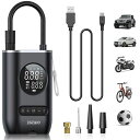 ZGZUXO自転車空気入れ電動エアコンプレッサーエアーポンプ【2025年新型·10秒充填】コードレスType-C充電式LEDライト大型LCD表示空気圧...