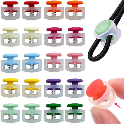 [TBDBNR]コードストッパー2穴スプリングコードストッパー20個セット可愛いカラフルコードロック紐止め交換補修用靴紐留め具押し式スプリングバックル軽量プラスチック靴ひもストラップ…