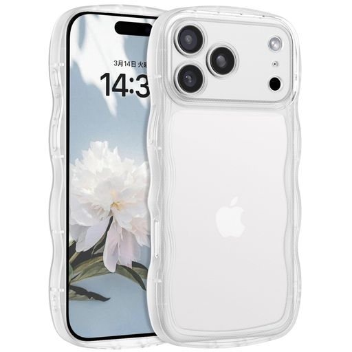 BENTOBENiPhone17ProMax対応ケースクリア波型うねうねかわいい韓国ソフト超軽量耐衝撃指紋防止ストラップホール付き透明おしゃれウェーブカバーiPhone17ProMax対応ケースクリアのサムネイル
