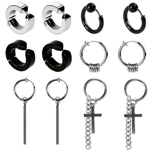 LAOYEイヤリングメンズフェイクピアスイヤーカフノンホールピアスメンズレディースフープピアスカフメンズ男性両耳用片耳サージカルステンレス316Lシルバーブラッ...