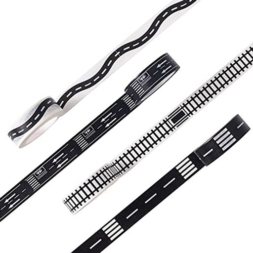 YUBX マスキングテープ 4個 セット 和紙テープ 道路 車線 鉄道 超ロング DIYクラフト 子供のおもちゃ 手帳 プラン ナー スクラップブック ラッピング プレゼント装飾 (15mm x 10m)