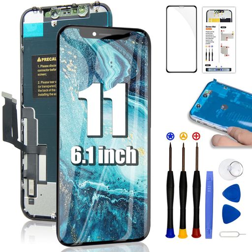 OFFOFIPHONE11フロントパネル液晶パネルLCD画面交换画面修理付属の保護フィルム+防水シール付き+LCD画面修理キット(黒6.1インチ)