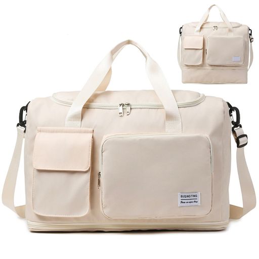 ボストンバッグ修学旅行バッグ乾湿分離ポケット大容量2泊3日キャリーオンバッグ機内持ち込みバッグ旅行カバン(ライトベージュ)