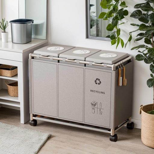 ゴミ袋ホルダー3分別*30Lゴミ箱ふた付きレジ袋を隠すゴミ袋スタンド90L大容量キャスター付きダストボッ..