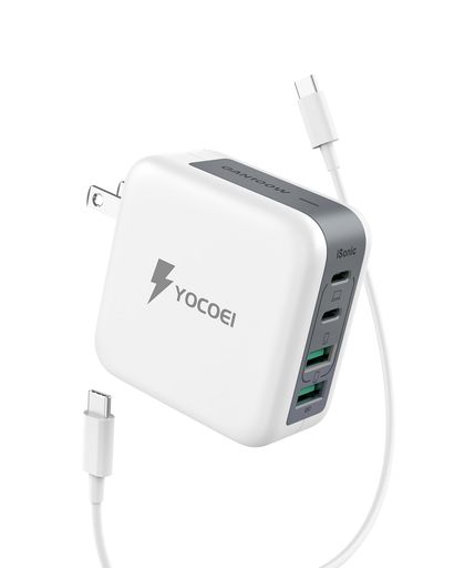 YOCOEI100WPD充電器4ポート世界最小クラス(GaN 独自iSonic技術/USB-Ax2USB-Cx2/折り畳み式USB急速充電器)100Wケーブル付属PD3.0/QC4.0対応/PPS規格/PSE技術基準適合MacBook