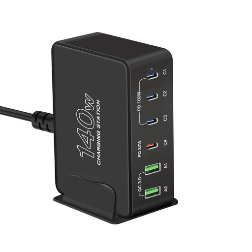 PD充電器 USB充電器 合計140W TYPE-C急速充電器【PD 3.0、PPS、QC4+対応/6台同時充電/単ポート100W】USB-C*4&USB-A*2 スマホ PSE認証済み MACBOOK PRO/IPHONE