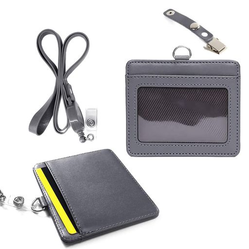 IDカードホルダー横型IDカードケースネックストラップ社員証ケースネームホルダーレザーパスケースリー..