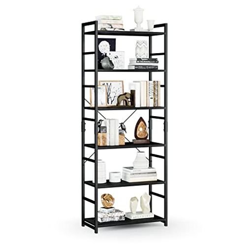 APPOLYNオープンシェルフ本棚ラック6段本棚多機能収納ラック幅60x奥行30x高さ169cm木製ラック寢室リビングルームホームオフィスブラック