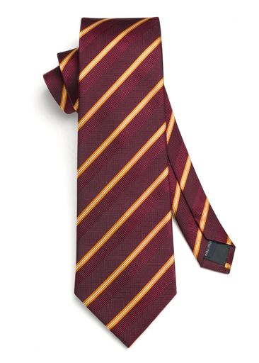 [HISDERN]赤ネクタイメンズ結婚式ワインレッドネクタイチーフタイピンカフスボタン4点セットストライプ..