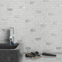 EsDECOR大理石タイルシールはキッチン洗面所トイレなど模様替えに最適の、タイル柄リメイクシート耐熱防水DIY壁タイル(5枚ホワイト)