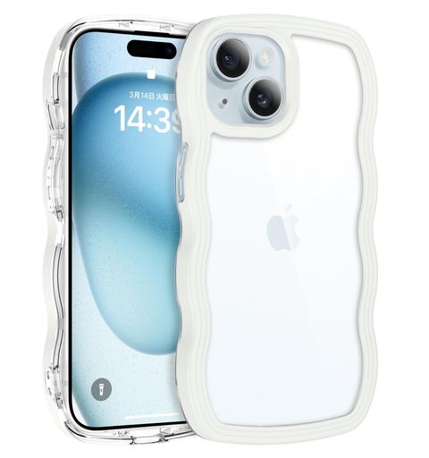 BENTOBEN iPhone 15 ケース クリア 韓国 可愛い ウェーブ ソフト 滑り止め TPU 薄型 軽量 耐衝撃 おしゃれ スマホケース ストラップホール付き アイフォン15 ケース ホワイト