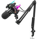 FIFINEUSBダイナミックマイクゲーミングマイクRGBライティング単一指向性ミュートボタンマイクセットアームスタンド付きPC用ポッドキャスト録音ゲーム実況ボイズチャット生配信PC/PS4/PS5に…(2)