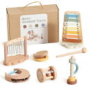 WOODENTEETHER楽器おもちゃ打楽器音楽啓蒙6点セットガラガラ木のおもちゃモンテッソーリ音楽おもちゃ木琴ラッパカスタネットタンバリンガラガラ幼児用知育玩...
