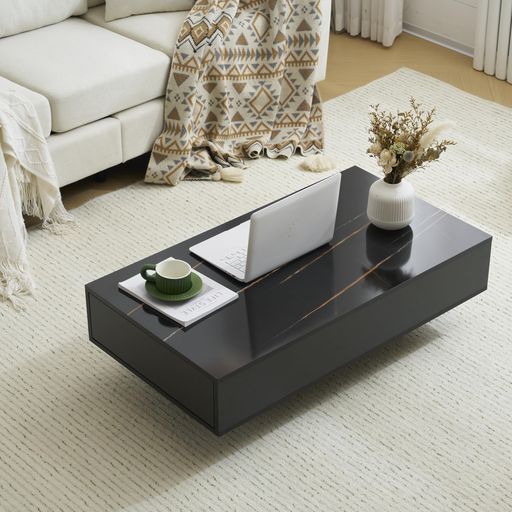 オーエスジェイ(OSJ)ローテーブルセンターテーブル高級大理石収納付き引き出しテーブルおしゃれ多機能ダイニングテーブル木製大容量簡単開閉組み立て簡単