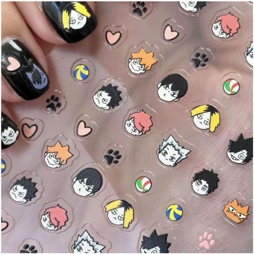 ハイキューグッズネイルステッカーネイルシール2枚セット浮き彫り爪シール3dかわいいキャラクターネイルアートデコ素材DIY日向翔陽影山飛雄及川徹孤爪研磨黒尾鉄朗(...