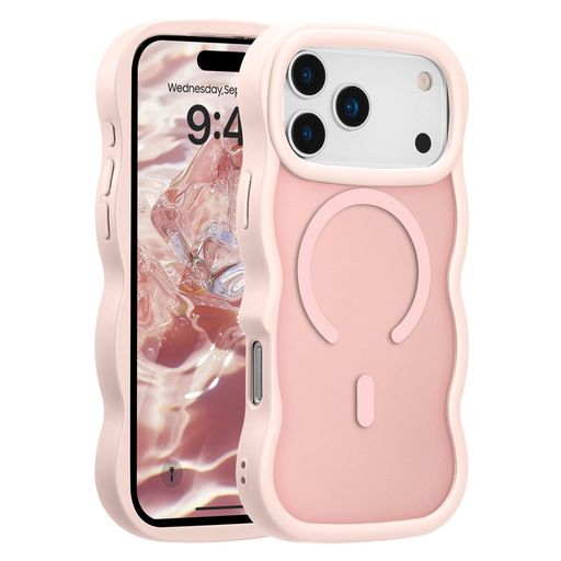 樂天商城 - UEEBAI対応iPhone17Pro用のケース透明TPUウェーブデザインスマホケースクリア可愛い人気おしゃれケースMagSafe対応薄型軽量耐衝撃波型バンパースマホケース-ピンク