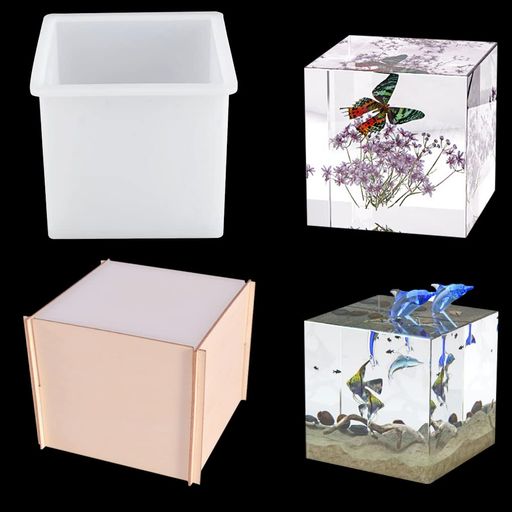 FineInno立方体8cm標本標本形固定フレーム付きアロマストーン立方体形シリコンモールドUVレジン型DIY収..