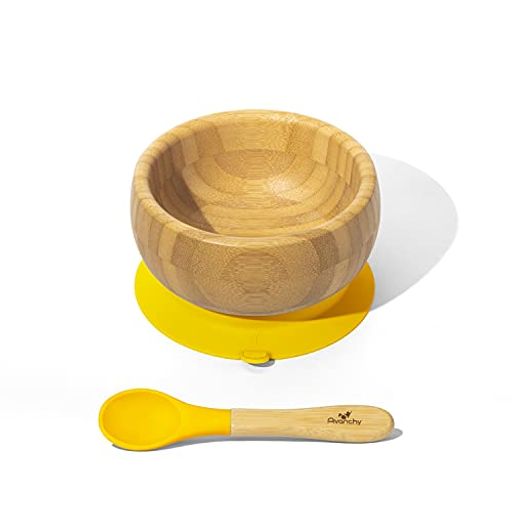 SMART START AVANCHY アヴァンシー ひっくり返らない 竹食器 ボウル 吸盤・スプーン付き イエロー 2個アソート SMART START AVANCHY アヴァンシー ひっくり返らない 竹食器 ボウル 吸盤・スプーン付き イエロー 2個アソート