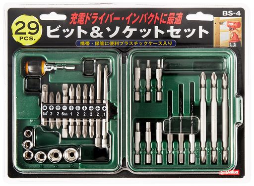 【ご購入前の重要な確認事項】 いつもご利用いただき、誠にありがとうございます。 いつも【vicsystore楽天市場店】をご利用いただき、誠にありがとうございます。 最近、商品の入数・数量・サイズなどのご注文内容に関する間違いが増えております。 お手数ではございますが、ご購入手続きの際には、入数・数量・サイズを今一度ご確認いただけますようお願いいたします。 ご注文から 30分以上経過した場合、入数・数量・サイズ等の間違いによるキャンセルはお受けできません。 ご不明な点がある場合は、必ずご注文前にお問い合わせください。 🚚 ご注文に関するご案内 最短でのお届けをご希望の方へ 日時指定をされない場合、最短での発送手配が可能です。お急ぎの場合は日時指定なしでのご注文をおすすめいたします。 営業所留めについて 営業所留めには対応しておりません。 誤った郵便番号や住所でご注文された場合、発送時に発生した費用や損失はお客様のご負担となりますのでご注意ください。 お支払い方法について コンビニ払い・銀行振込などの前払いの場合は、ご入金確認後に在庫を確保いたします。 そのため、ご入金のタイミングによっては欠品となる場合がございます。 ギフト対応について 誠に申し訳ございませんが、のし・ラッピング・メッセージカード等のギフト対応は行っておりません。 ご購入数量の上限について 当店ではすべての商品に購入上限を設けております。 上限を超える数量をご希望の場合は、ご購入前に必ずお問い合わせください。 キャンセルについて ご注文から 30分を過ぎた場合、お客様都合によるキャンセルはお受けできません。 内容に不安がある場合は、ご注文前に必ずお問い合わせください。 用途:充電ドライバー・インパクトドライバーに最適なビット・ソケットセット 29ピース 仕様:携帯・保管に便利なプラスティックケース入り 材質(六角軸鉄工ドリル):ハイス 材質(ドライバービット):特殊合金工具鋼(S-2) 材質(ソケット):クロームバナジウム