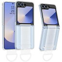 GUAGUAGALAXYZFLIP6ケースクリアリストストラップ付きリング付き2IN1PC素材スマホケースZFLIP6サムスンギャラクシーZフリップ6手首バンド透明ハードケース折りたたみワイヤレス充電対応耐衝撃