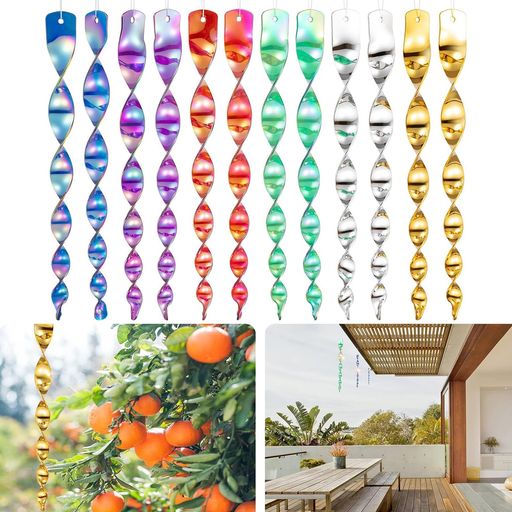 鳥避け、鳥避けグッズ、12本セット6色鳩よけグッズ、鳥避けグッズ、鳥避けベランダ、鳥害対策駆除防鳥太陽光反射棒吊り下げ式スパイラル庭ガーデン用品とりよけハトカラスベランダ農…